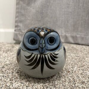 Vintage Mexican Tonala Pottery Owl Figurine Hand painted Ceramic